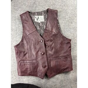 VTG Piao Yong Women's XL Burgundy Western Cowgirl Leather Vest Waistcoat 70s 80s